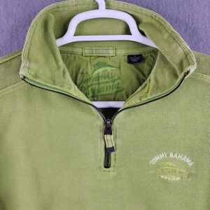 Tommy Bahama Mens Pullover Sweatshirt Lime Green Quarter Zip Relax Size L